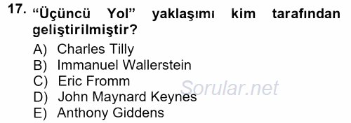 Siyaset Sosyolojisi 2012 - 2013 Dönem Sonu Sınavı 17.Soru