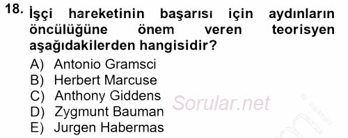 Siyaset Sosyolojisi 2012 - 2013 Dönem Sonu Sınavı 18.Soru