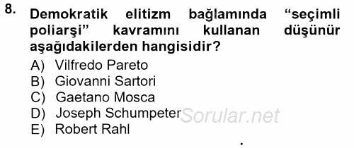 Siyaset Sosyolojisi 2012 - 2013 Dönem Sonu Sınavı 8.Soru