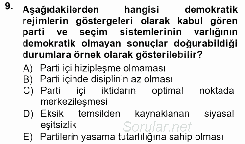 Siyaset Sosyolojisi 2012 - 2013 Dönem Sonu Sınavı 9.Soru