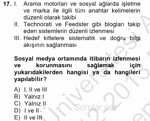 Sosyal Medya 2012 - 2013 Dönem Sonu Sınavı 17.Soru