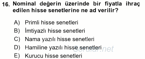 Finans Matematiği 2017 - 2018 3 Ders Sınavı 16.Soru