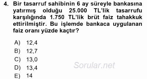 Finans Matematiği 2017 - 2018 3 Ders Sınavı 4.Soru