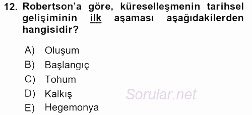 Sosyolojiye Giriş 2016 - 2017 Ara Sınavı 12.Soru