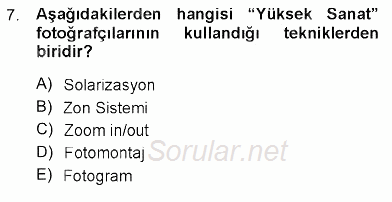 Fotoğraf Tarihi 2012 - 2013 Dönem Sonu Sınavı 7.Soru