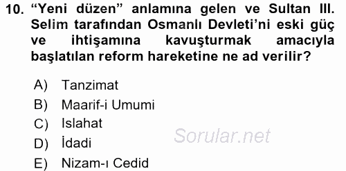 Eğitim Tarihi 2016 - 2017 Dönem Sonu Sınavı 10.Soru