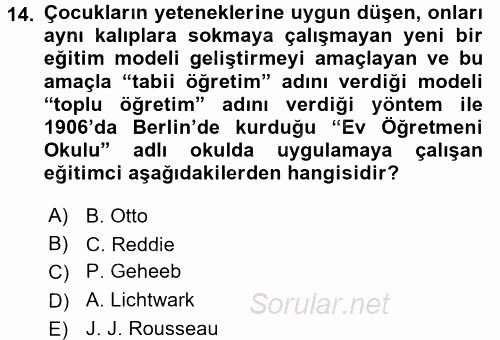 Eğitim Tarihi 2016 - 2017 Dönem Sonu Sınavı 14.Soru