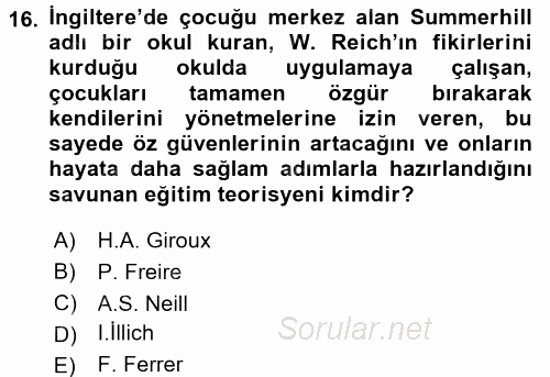 Eğitim Tarihi 2016 - 2017 Dönem Sonu Sınavı 16.Soru