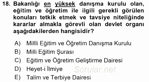 Eğitim Tarihi 2016 - 2017 Dönem Sonu Sınavı 18.Soru