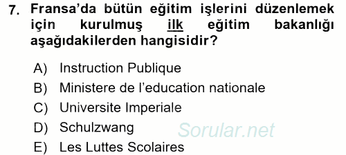 Eğitim Tarihi 2016 - 2017 Dönem Sonu Sınavı 7.Soru