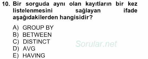 Sağlık Kurumlarında Bilgi Sistemleri 2014 - 2015 Tek Ders Sınavı 10.Soru