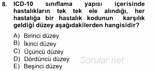 Sağlık Kurumlarında Bilgi Sistemleri 2014 - 2015 Tek Ders Sınavı 8.Soru