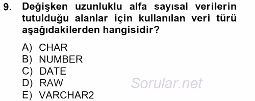 Sağlık Kurumlarında Bilgi Sistemleri 2014 - 2015 Tek Ders Sınavı 9.Soru