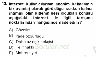 İletişim Bilgisi 2014 - 2015 Dönem Sonu Sınavı 13.Soru