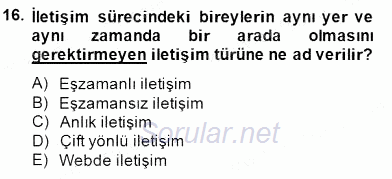 İletişim Bilgisi 2014 - 2015 Dönem Sonu Sınavı 16.Soru