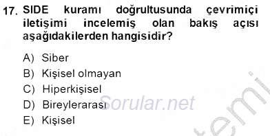 İletişim Bilgisi 2014 - 2015 Dönem Sonu Sınavı 17.Soru