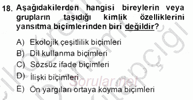 İletişim Bilgisi 2014 - 2015 Dönem Sonu Sınavı 18.Soru