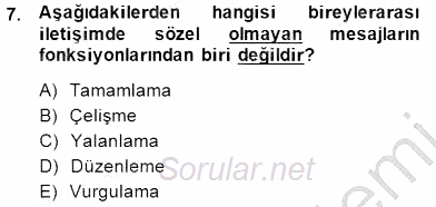 İletişim Bilgisi 2014 - 2015 Dönem Sonu Sınavı 7.Soru