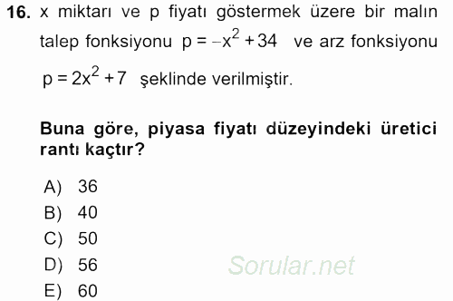 Matematik 2 2016 - 2017 Ara Sınavı 16.Soru