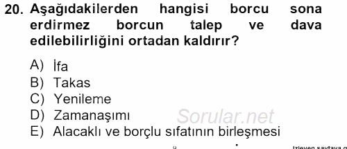 Borçlar Hukuku 2012 - 2013 Dönem Sonu Sınavı 20.Soru