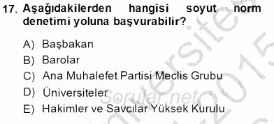 Hukukun Temel Kavramları 1 2014 - 2015 Ara Sınavı 17.Soru