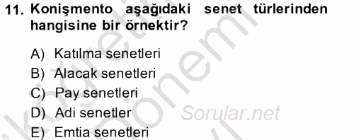 Ticaret Hukuku 2 2014 - 2015 Dönem Sonu Sınavı 11.Soru Ticaret Hukuku 2 2014 - 2015 Dönem Sonu Sınavı 11.Soru