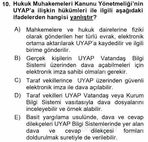 Ulusal Yargı Ağı Projesi 1 2016 - 2017 Dönem Sonu Sınavı 10.Soru