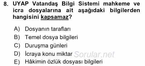 Ulusal Yargı Ağı Projesi 1 2016 - 2017 Dönem Sonu Sınavı 8.Soru