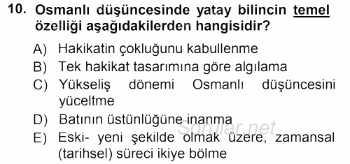 İslam Düşünce Tarihi 2014 - 2015 Dönem Sonu Sınavı 10.Soru