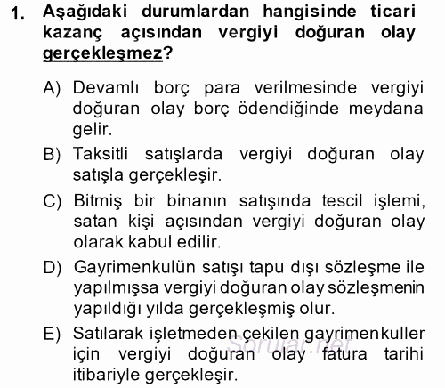 Özel Vergi Hukuku 1 2014 - 2015 Tek Ders Sınavı 1.Soru