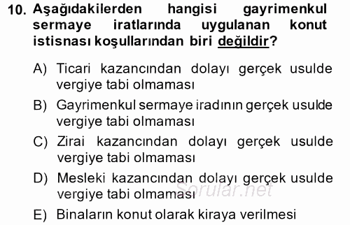 Özel Vergi Hukuku 1 2014 - 2015 Tek Ders Sınavı 10.Soru