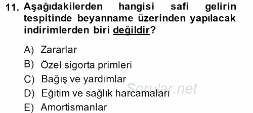 Özel Vergi Hukuku 1 2014 - 2015 Tek Ders Sınavı 11.Soru