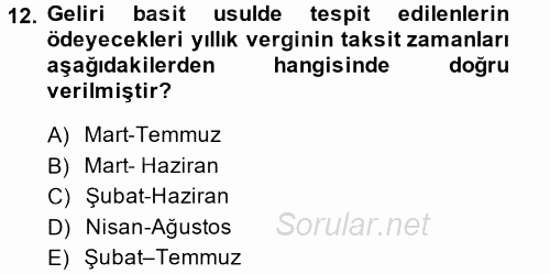 Özel Vergi Hukuku 1 2014 - 2015 Tek Ders Sınavı 12.Soru