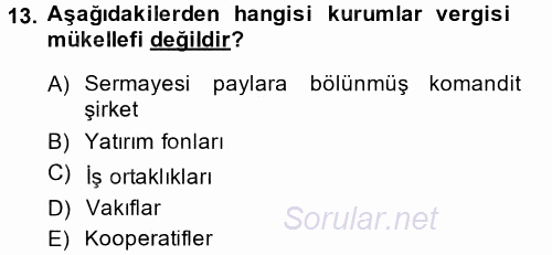 Özel Vergi Hukuku 1 2014 - 2015 Tek Ders Sınavı 13.Soru