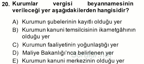 Özel Vergi Hukuku 1 2014 - 2015 Tek Ders Sınavı 20.Soru