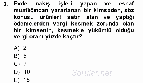 Özel Vergi Hukuku 1 2014 - 2015 Tek Ders Sınavı 3.Soru