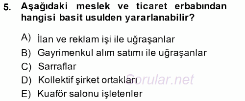 Özel Vergi Hukuku 1 2014 - 2015 Tek Ders Sınavı 5.Soru