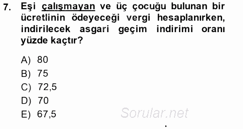 Özel Vergi Hukuku 1 2014 - 2015 Tek Ders Sınavı 7.Soru
