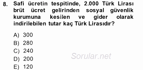 Özel Vergi Hukuku 1 2014 - 2015 Tek Ders Sınavı 8.Soru