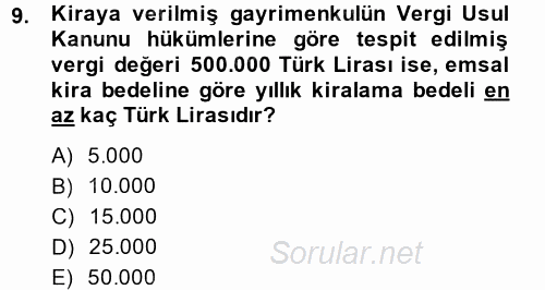 Özel Vergi Hukuku 1 2014 - 2015 Tek Ders Sınavı 9.Soru
