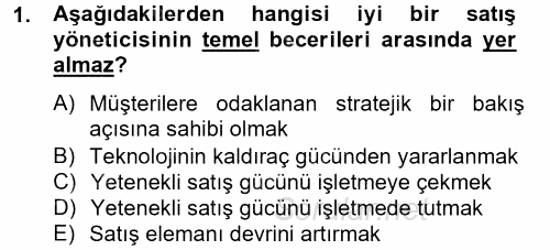 Satış Yönetimi ve Telefonda Satış 2012 - 2013 Ara Sınavı 1.Soru