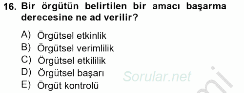 Satış Yönetimi ve Telefonda Satış 2012 - 2013 Ara Sınavı 16.Soru