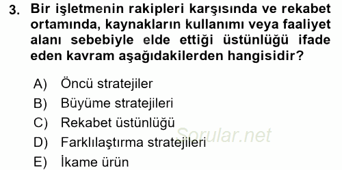 Stratejik Yönetim 2 2015 - 2016 Tek Ders Sınavı 3.Soru