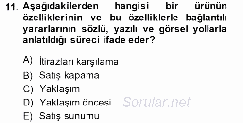 Satış Teknikleri 2014 - 2015 Dönem Sonu Sınavı 11.Soru
