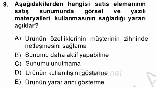 Satış Teknikleri 2014 - 2015 Dönem Sonu Sınavı 9.Soru