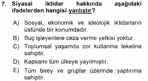 Siyaset Bilimi 2015 - 2016 Ara Sınavı 7.Soru