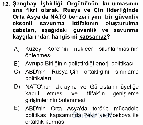 Orta Asya ve Kafkaslarda Siyaset 2017 - 2018 Ara Sınavı 12.Soru