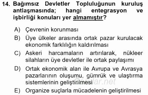 Orta Asya ve Kafkaslarda Siyaset 2017 - 2018 Ara Sınavı 14.Soru