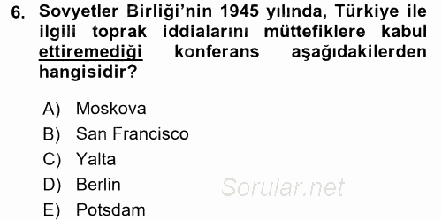 Orta Asya ve Kafkaslarda Siyaset 2017 - 2018 Ara Sınavı 6.Soru