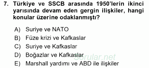 Orta Asya ve Kafkaslarda Siyaset 2017 - 2018 Ara Sınavı 7.Soru